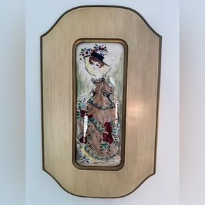 MCM Porcelain Italian Plaque fashionista Woman French Provincial Wood Frame 19"